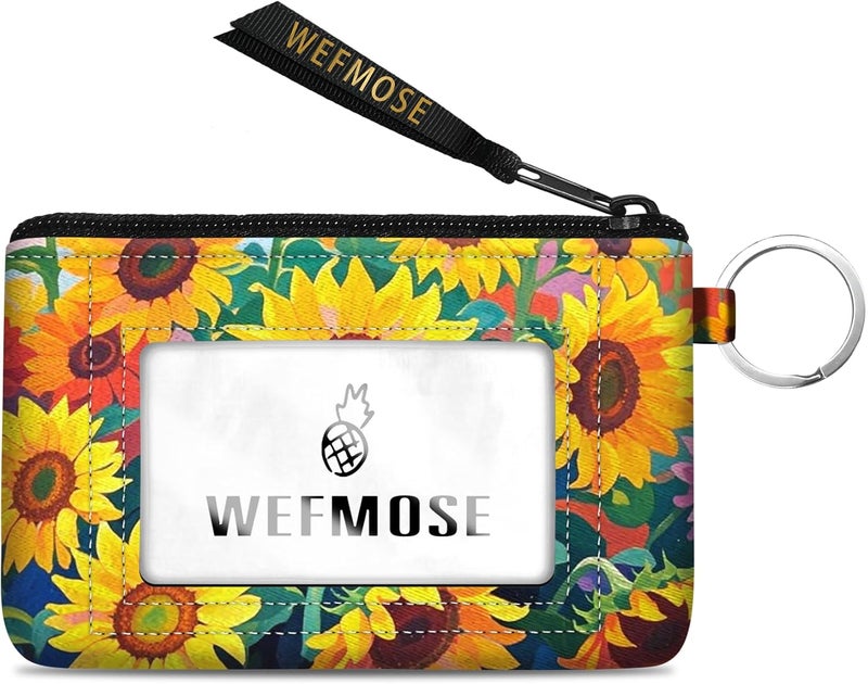 WEFMOSE Small Wallet Keychain with Clear ID Window Zipper Cute ID Case Coin Purse for Women Water Resistant Coin Pouch-Sunflower Keychain Wallet - Image 1